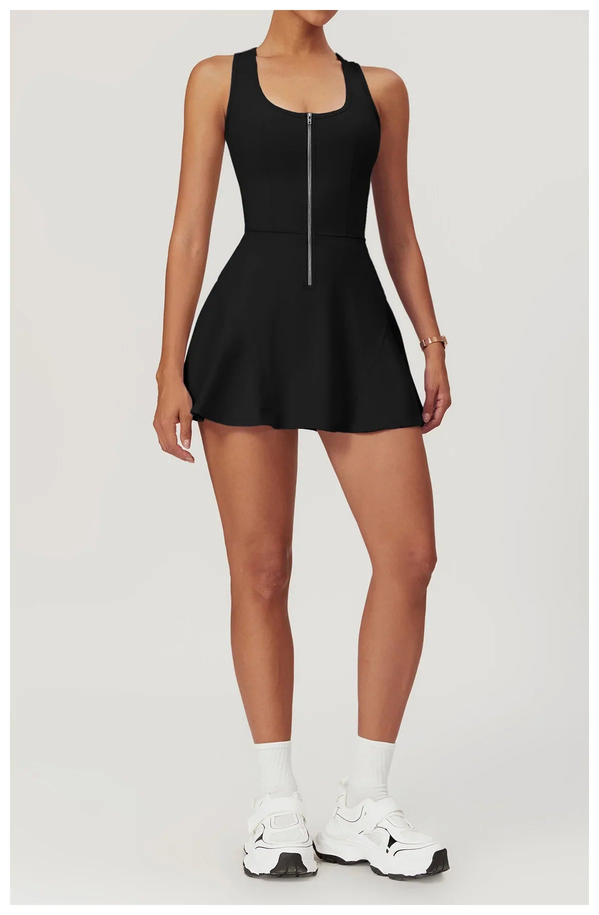 Women’s 2-in-1 Tennis Dress & Shorts Set – Sleeveless Half Zip Workout & Running Outfit