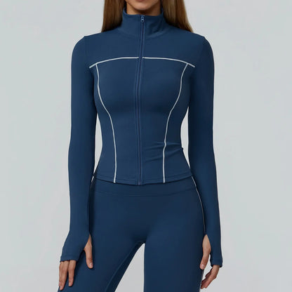 Women’s Quick-Dry Fitness Jacket – Zip-Up Long Sleeve Gym & Running Top with Thumb Holes