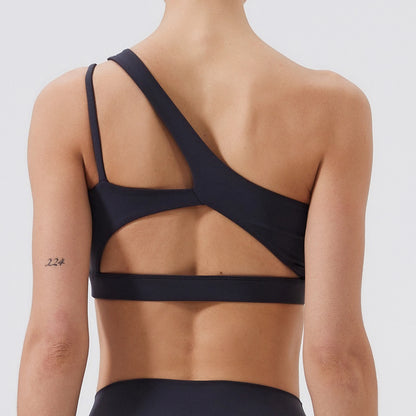 Women One Shoulder Sports Bra – Push Up Shockproof Yoga & Gym Workout Bra