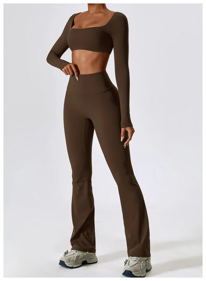 Women’s Seamless Activewear Set – Long Sleeve Crop Top & Sculpting Gym Leggings (2PCS)