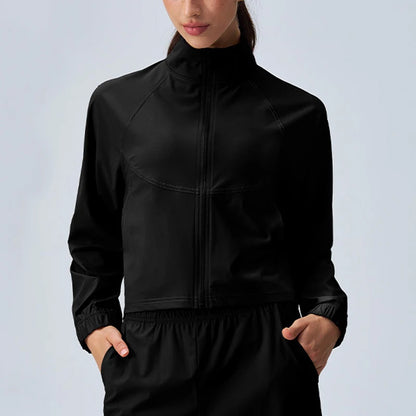 Women's Athletic Workout Running Track Full Zip Cropped Jackets UPF 50+ Sun Protection Long Sleeve Workout Shirts Yoga Gym Top