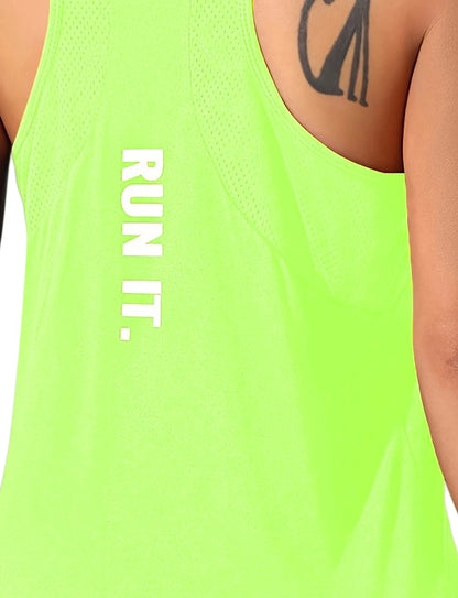 Fluorescent green women's letter print sports vest, breathable, versatile, suitable for casual outing exercise running outdoors