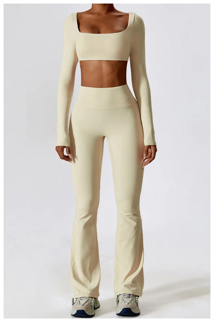 Women’s Seamless Activewear Set – Long Sleeve Crop Top & Sculpting Gym Leggings (2PCS)
