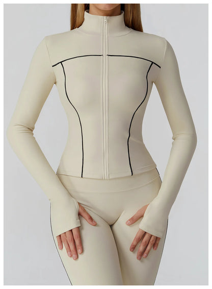Women’s Quick-Dry Fitness Jacket – Zip-Up Long Sleeve Gym & Running Top with Thumb Holes
