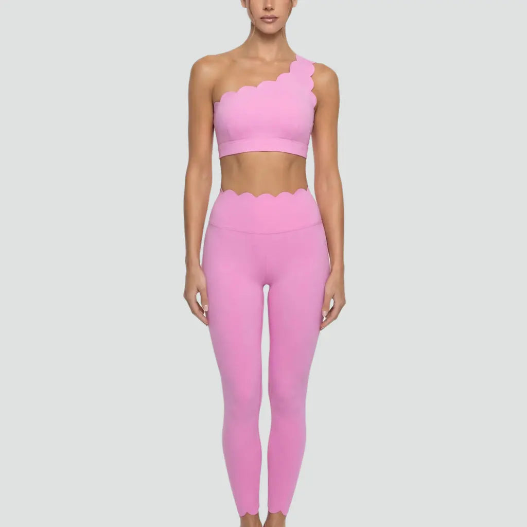 Women’s Elegant One-Shoulder Activewear Set – Lace Beauty Back (2-Piece)