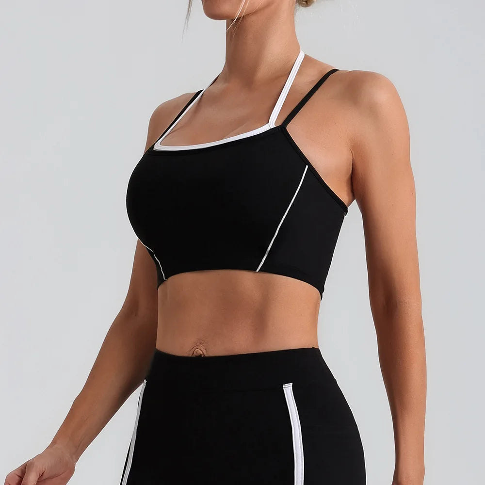 Women’s Halter Neck Fitness Tank Top – Adjustable Strap Running Sports Bra