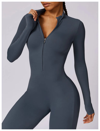 Warm Plush One-Piece Fitness Jumpsuit for Women | Long Sleeve Gym Wear