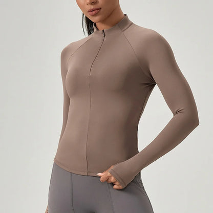 Women's Half-Zip Performance Top – Sculpt Fit Long Sleeve Activewear