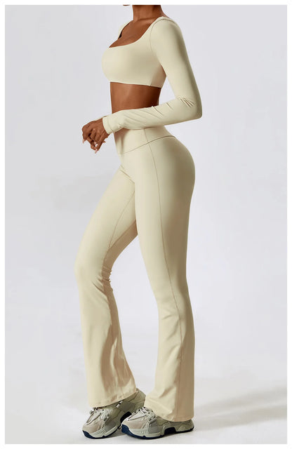 Women’s Seamless Activewear Set – Long Sleeve Crop Top & Sculpting Gym Leggings (2PCS)