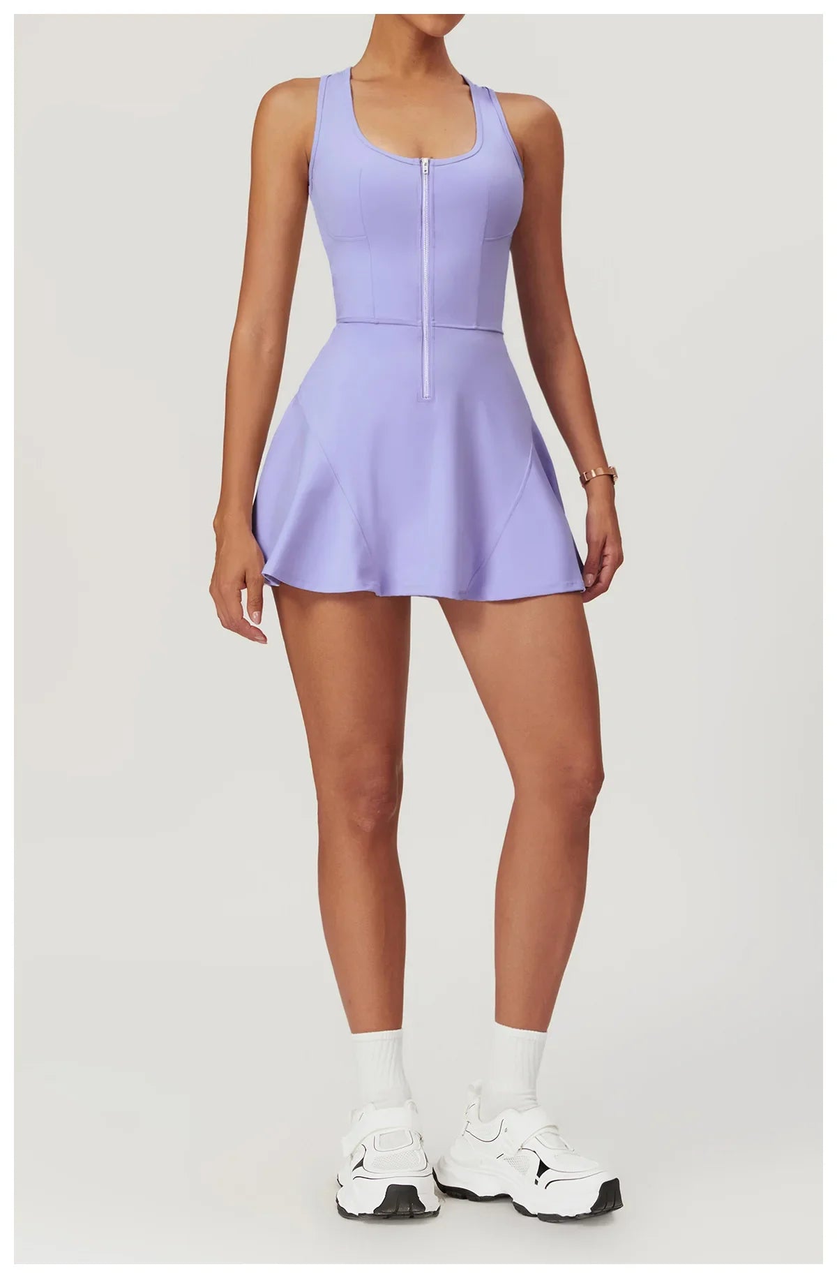 Women’s 2-in-1 Tennis Dress & Shorts Set – Sleeveless Half Zip Workout & Running Outfit