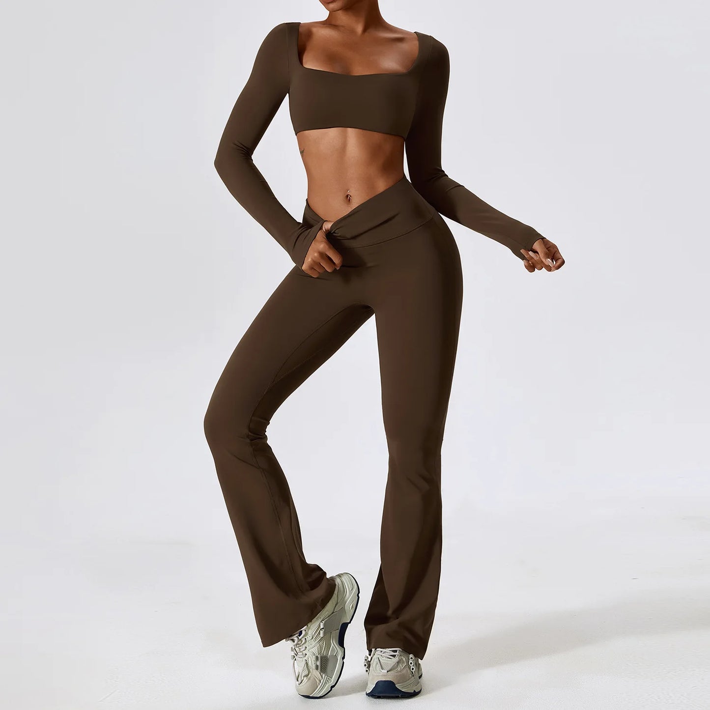 Women’s Seamless Activewear Set – Long Sleeve Crop Top & Sculpting Gym Leggings (2PCS)