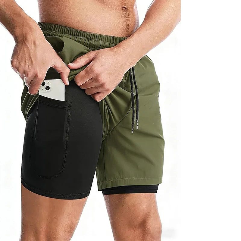 Men’s 2-in-1 Gym Running Shorts – Quick Dry Workout & Training Activewear