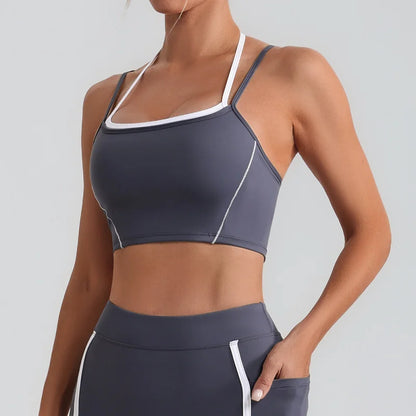 Women’s Halter Neck Fitness Tank Top – Adjustable Strap Running Sports Bra