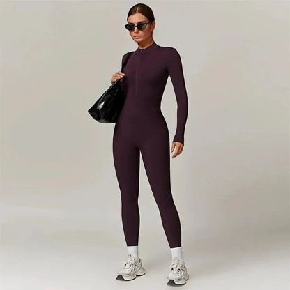 Warm Plush One-Piece Fitness Jumpsuit for Women | Long Sleeve Gym Wear