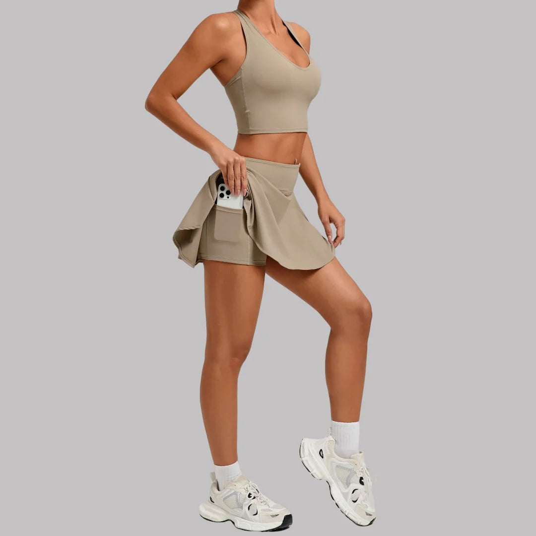Women’s Tennis Skirt Set – High Waist Activewear with Pockets