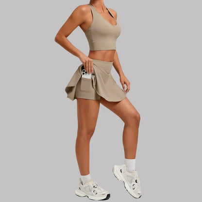 Women’s Tennis Skirt Set – High Waist Activewear with Pockets