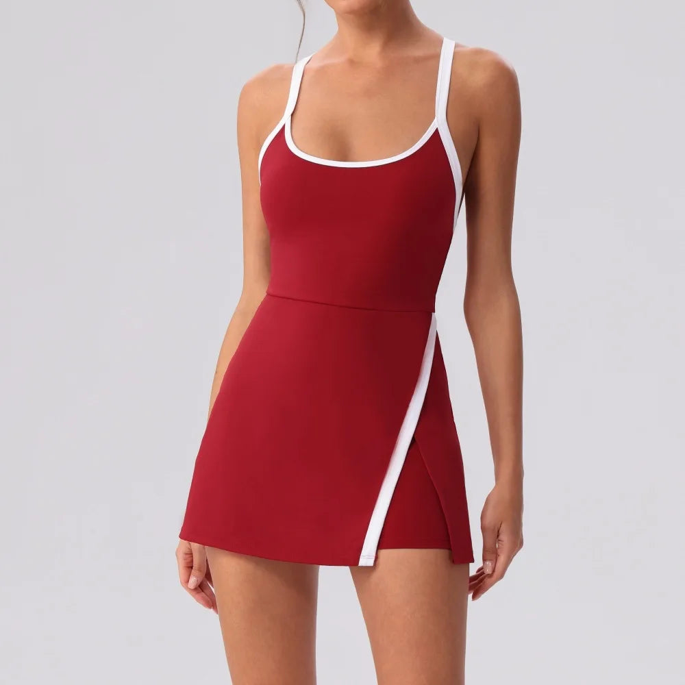 Women’s Golf & Tennis Sports Dress – Slim Fit Anti-Exposure Workout Dress with Open Back