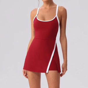 Women’s Golf & Tennis Sports Dress – Slim Fit Anti-Exposure Workout Dress with Open Back