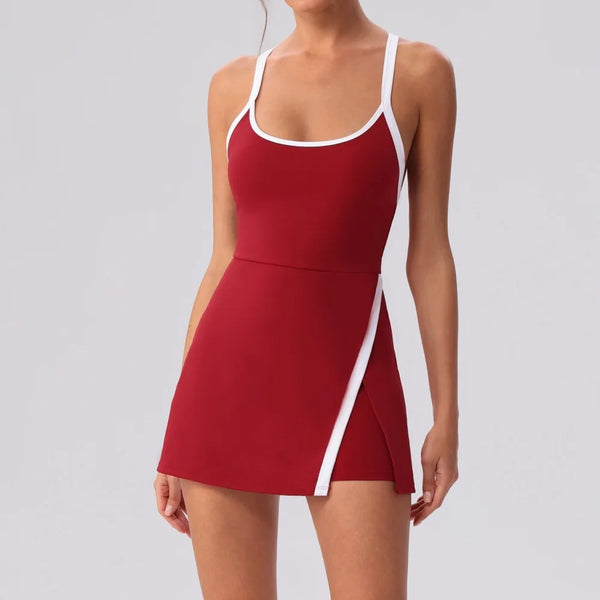 Women’s Golf & Tennis Sports Dress – Slim Fit Anti-Exposure Workout Dress with Open Back
