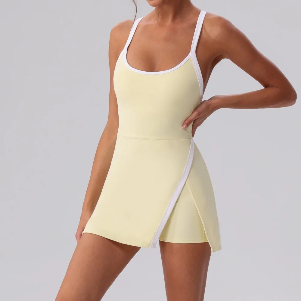 Women’s Golf & Tennis Sports Dress – Slim Fit Anti-Exposure Workout Dress with Open Back