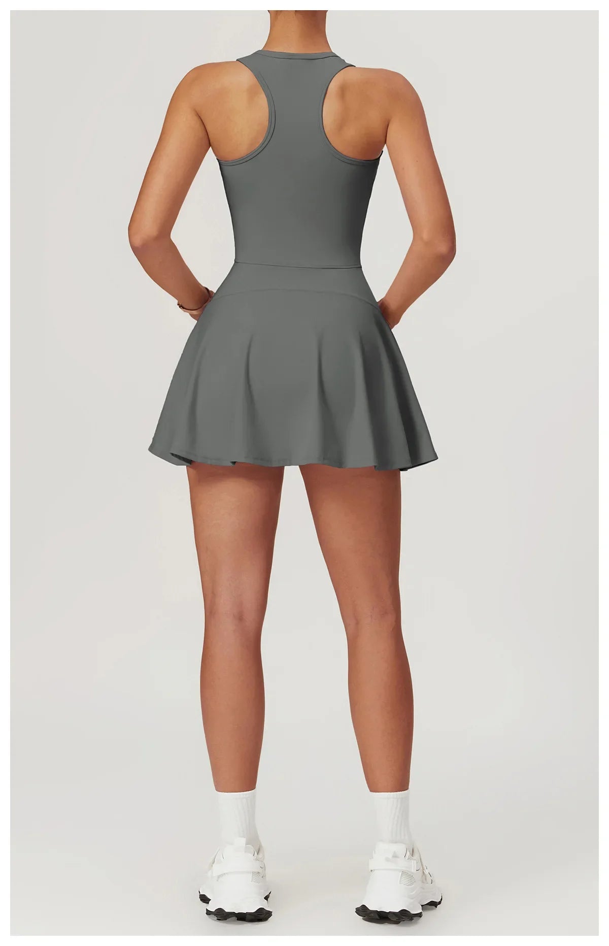 Women’s 2-in-1 Tennis Dress & Shorts Set – Sleeveless Half Zip Workout & Running Outfit