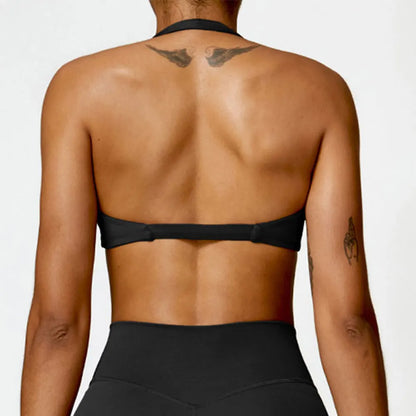 SculptFit Halter Sports Bra – Open Back Push-Up Gym Top