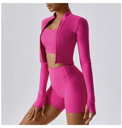 Women’s Quick-Dry Fitness Jacket – Zip-Up Long Sleeve Workout & Yoga Training Top