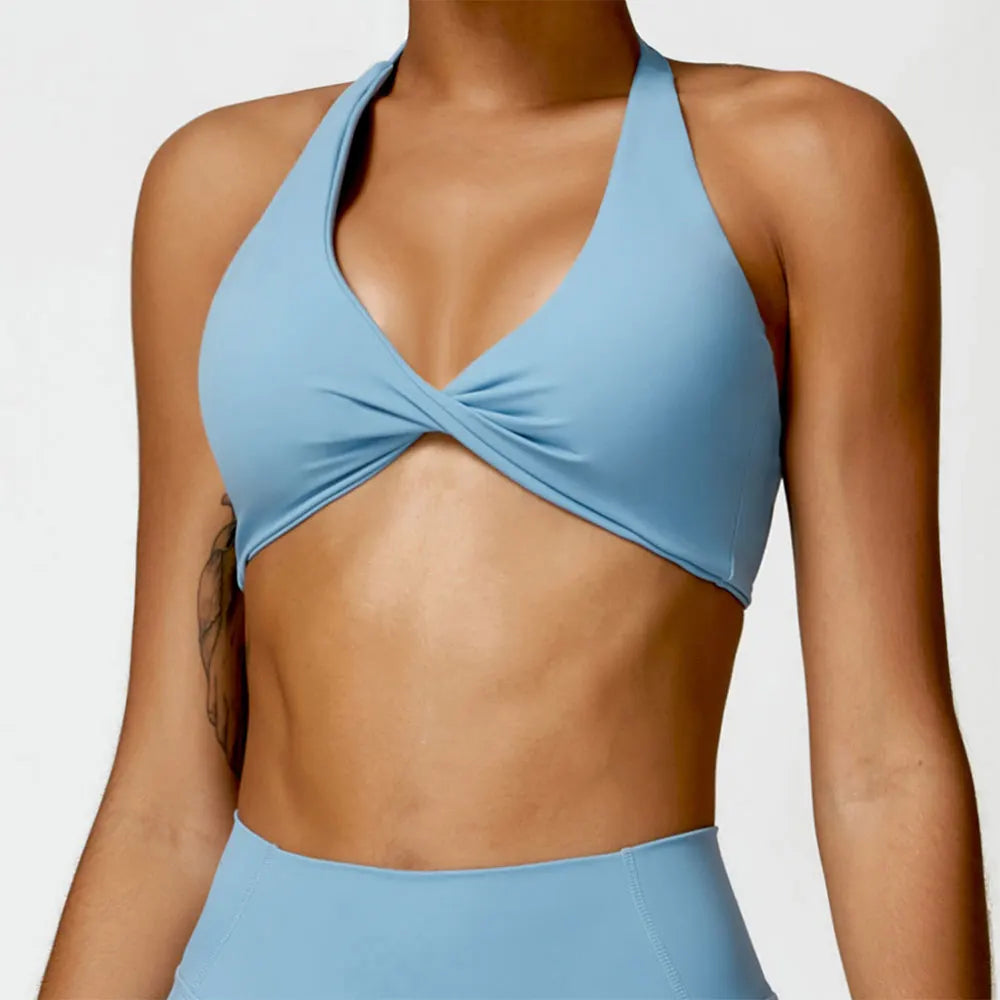 SculptFit Halter Sports Bra – Open Back Push-Up Gym Top