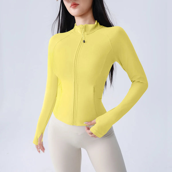 Women’s UV-Protect Slim Fit Zip Jacket – Stand Collar Long Sleeve Activewear for Gym & Running