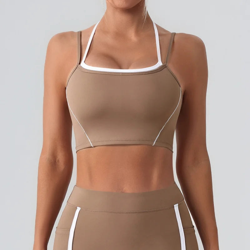Women’s Halter Neck Fitness Tank Top – Adjustable Strap Running Sports Bra