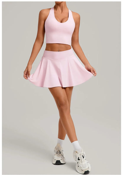 Women’s Tennis Skirt Set – High Waist Activewear with Pockets