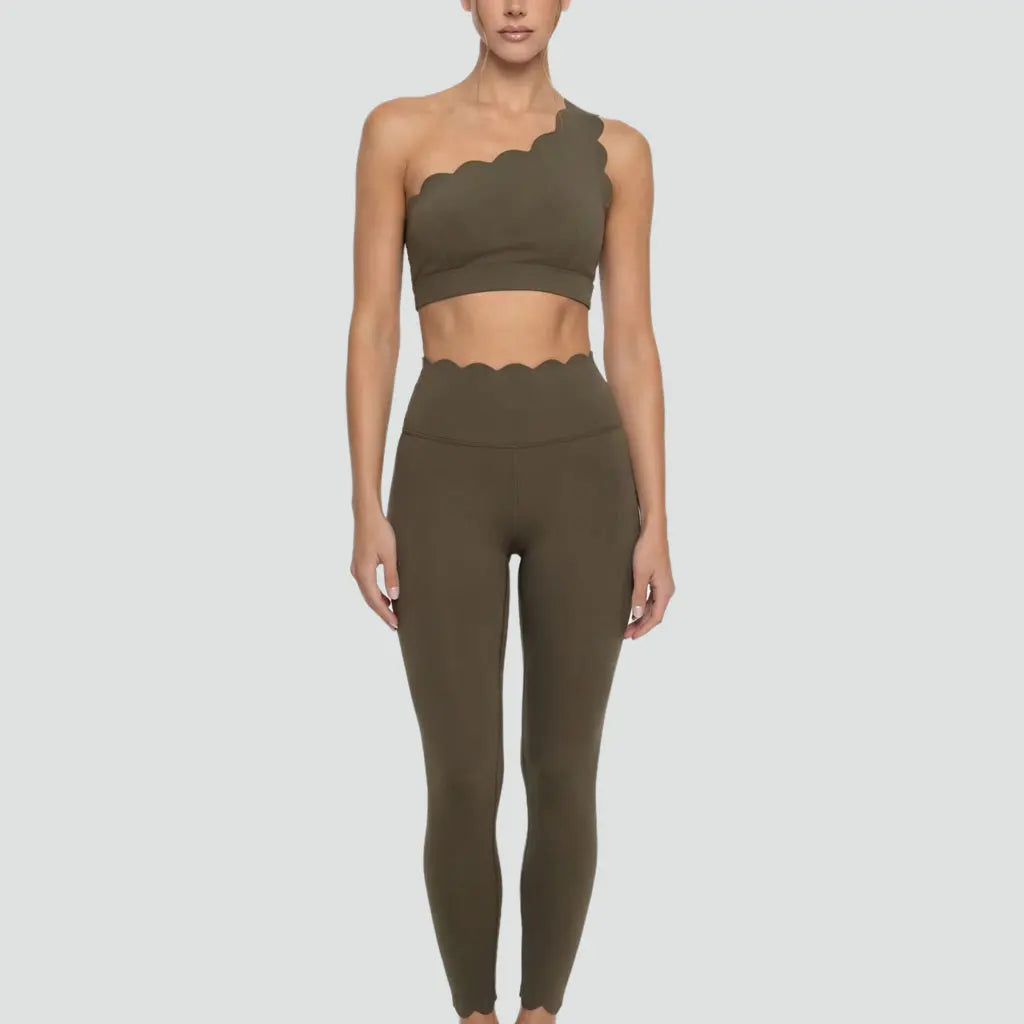 Women’s Elegant One-Shoulder Activewear Set – Lace Beauty Back (2-Piece)