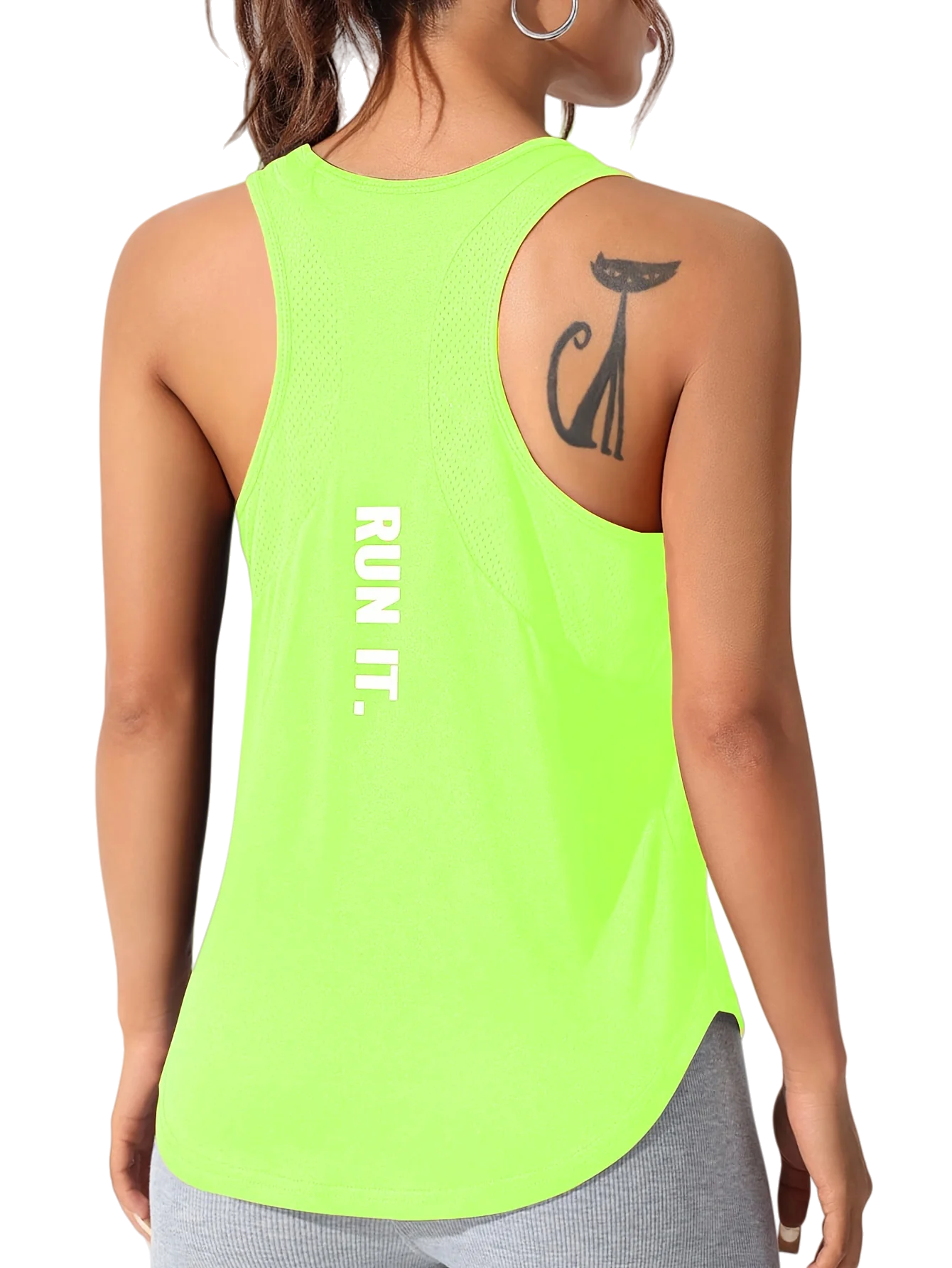 Fluorescent green women's letter print sports vest, breathable, versatile, suitable for casual outing exercise running outdoors