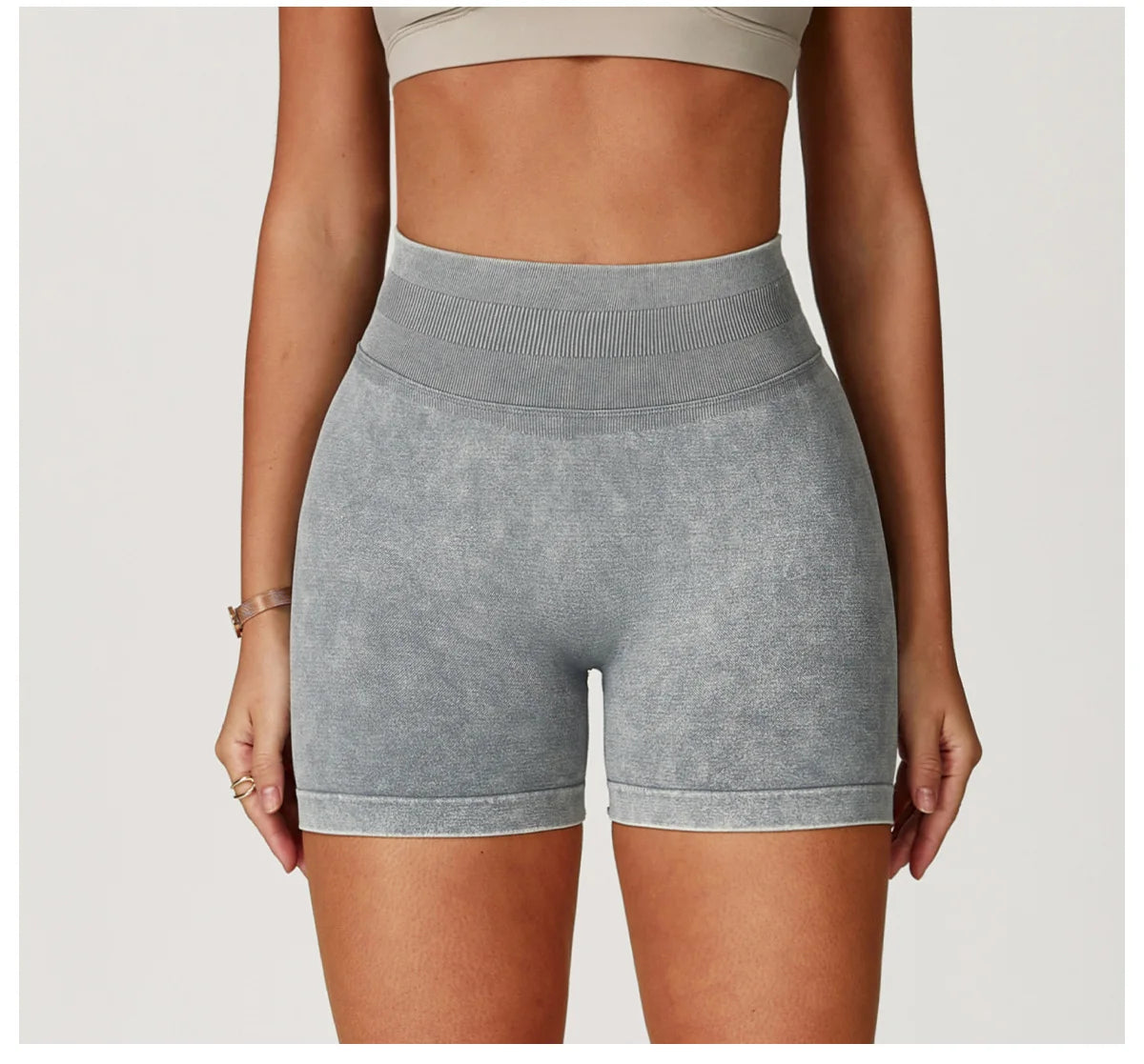 Women’s High Waist Sand Washed Gym Shorts – Sculpt & Lift Fit