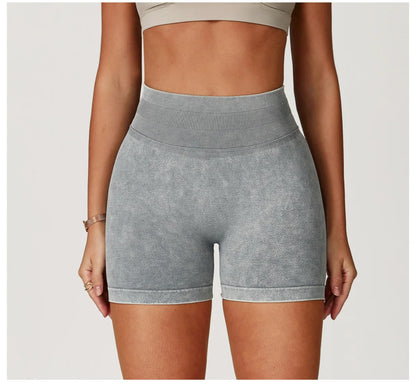 Women’s High Waist Sand Washed Gym Shorts – Sculpt & Lift Fit