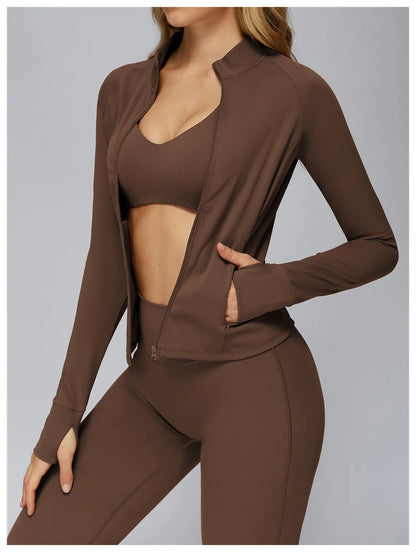 Women’s Zip-Up Performance Jacket – Long Sleeve Quick-Dry Gym & Yoga Activewear