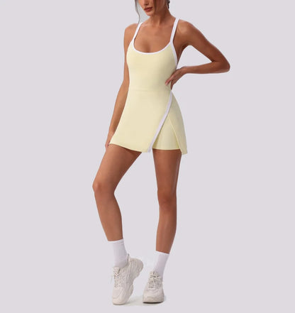 Women’s Golf & Tennis Sports Dress – Slim Fit Anti-Exposure Workout Dress with Open Back