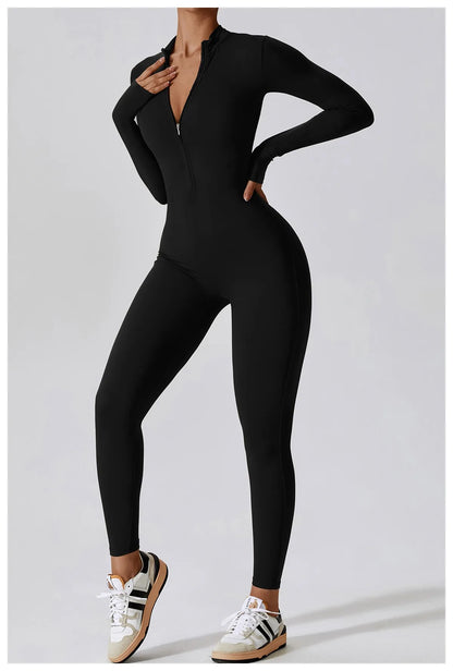 Warm Plush One-Piece Fitness Jumpsuit for Women | Long Sleeve Gym Wear
