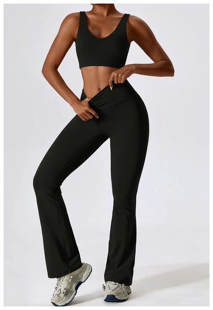 Women’s Seamless Activewear Set – Long Sleeve Crop Top & Sculpting Gym Leggings (2PCS)