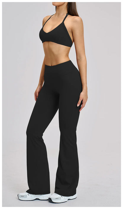 Women’s Flare Leggings Set with Hollow Back Sports Bra | Gym & Yoga