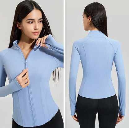 Women’s Slim Fit Running Jacket – Breathable Long Sleeve Gym & Workout Top