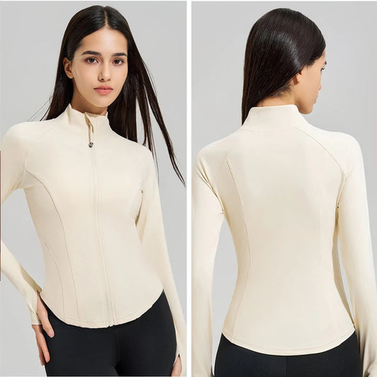 Women’s Slim Fit Running Jacket – Breathable Long Sleeve Gym & Workout Top