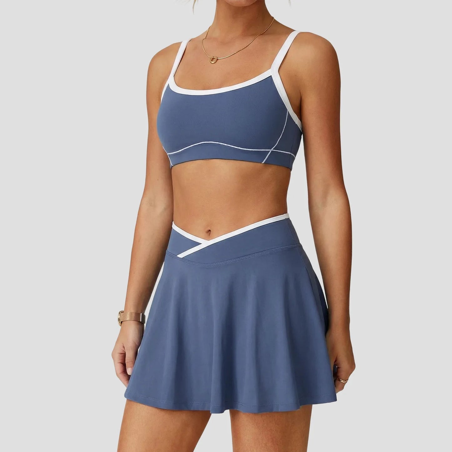 2-Piece Women’s Activewear Set – Halter Sports Bra & Tennis Skirt | Gym, Golf & Yoga Outfit
