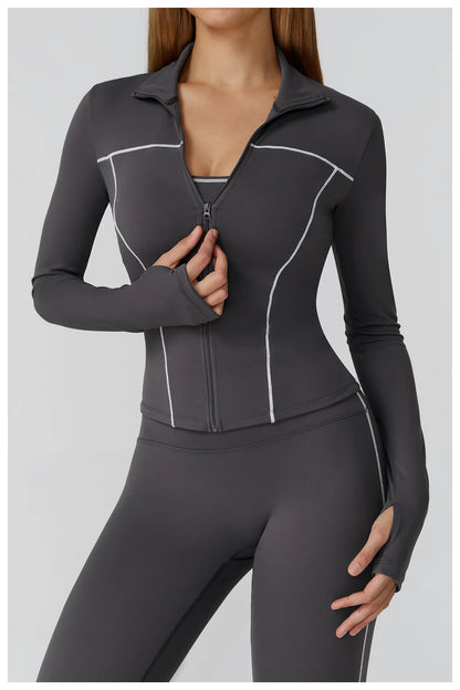 Women’s Quick-Dry Fitness Jacket – Zip-Up Long Sleeve Gym & Running Top with Thumb Holes