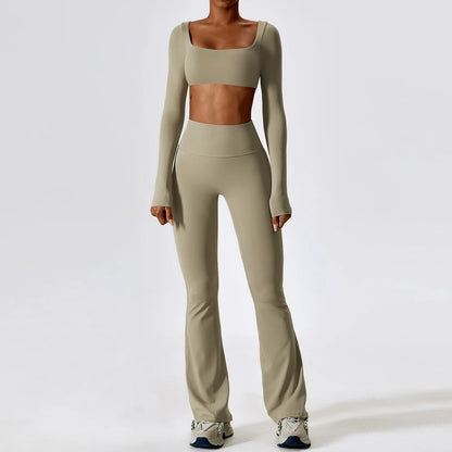 Women’s Seamless Activewear Set – Long Sleeve Crop Top & Sculpting Gym Leggings (2PCS)