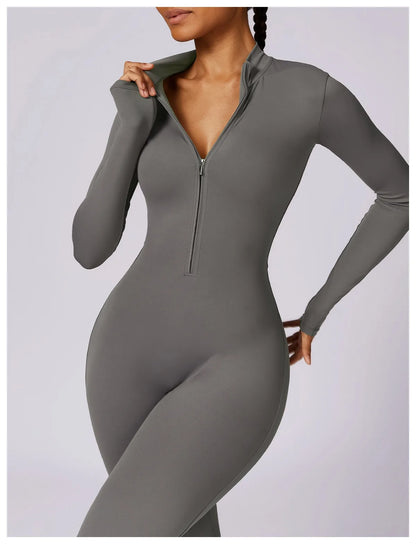 Warm Plush One-Piece Fitness Jumpsuit for Women | Long Sleeve Gym Wear