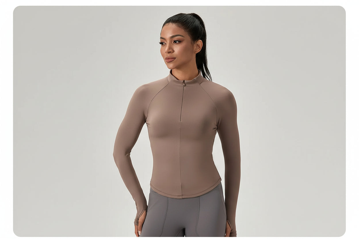 Women's Half-Zip Performance Top – Sculpt Fit Long Sleeve Activewear