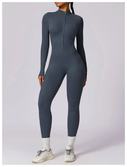 Warm Plush One-Piece Fitness Jumpsuit for Women | Long Sleeve Gym Wear