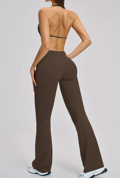 Women’s Flare Leggings Set with Hollow Back Sports Bra | Gym & Yoga