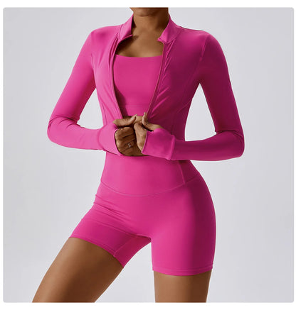 Women’s Quick-Dry Fitness Jacket – Zip-Up Long Sleeve Workout & Yoga Training Top